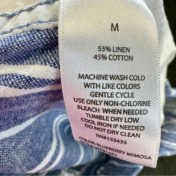 Beach Lunch Lounge Linen Striped Blue and White Pants Size M - Picture 5 of 6